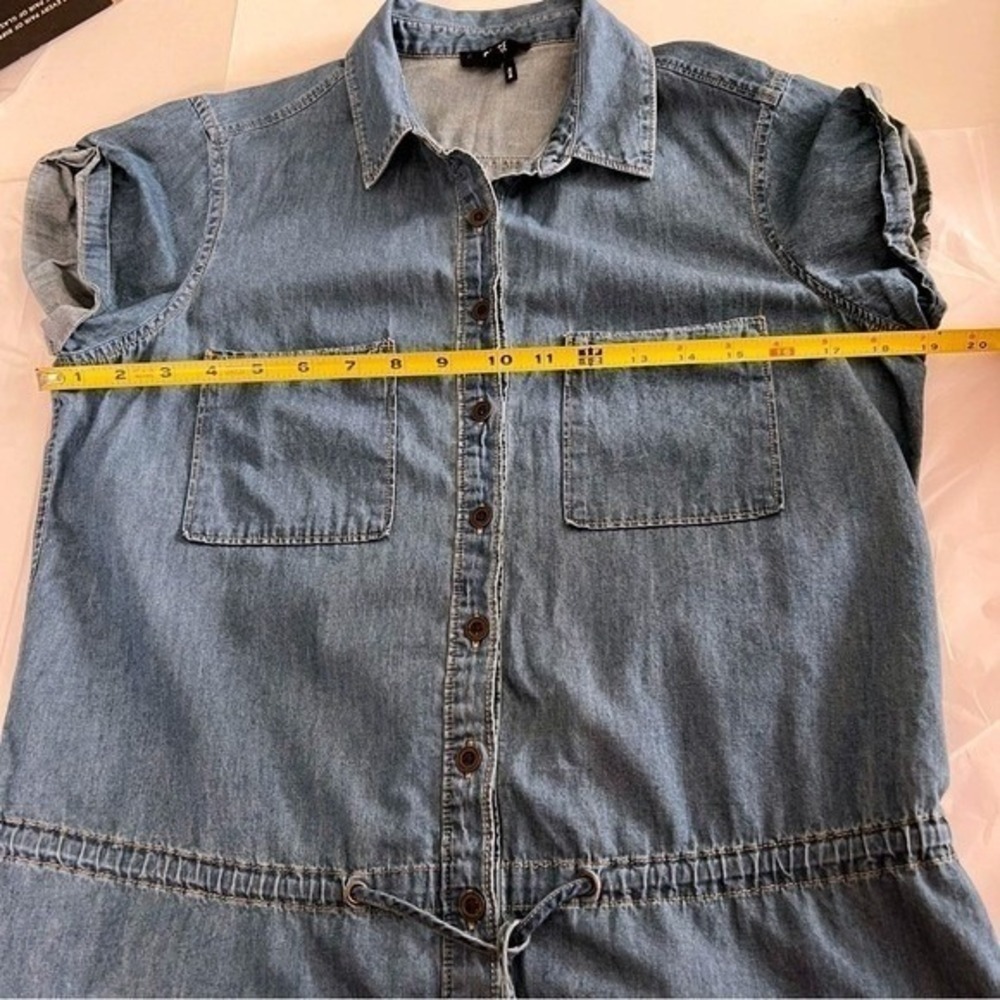 PAIGE Flyer Denim Short Sleeve Drawstring Waist Mini Shirtdress Size M - Picture 7 of 15